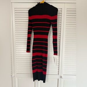 Nina Leonard Black and Red Striped Long Sleeve Sweater Stretch Dress